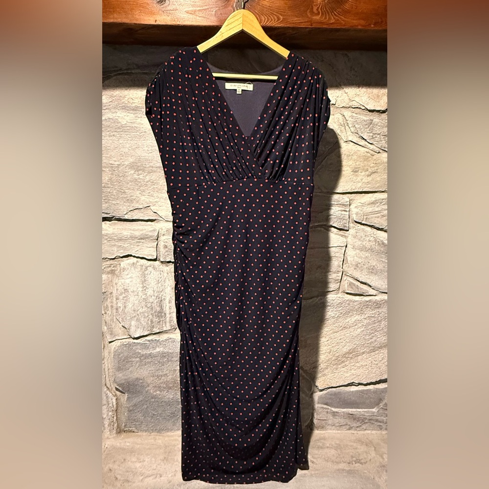 Evan Picone Elegant Blue with Red Polka Dot Dress, size 16
